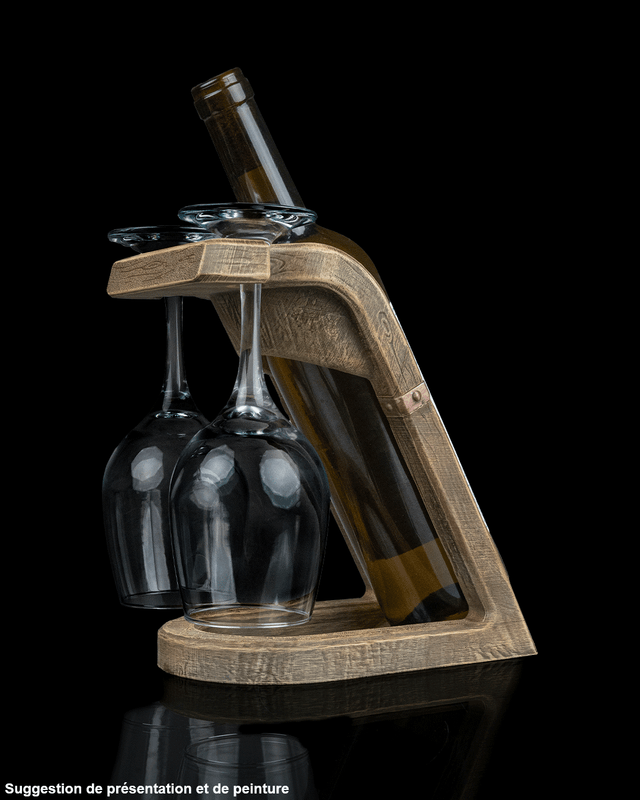 Support bouteille de vin et verres à pied